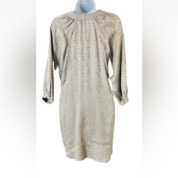 MAIYA Women's XS Taupe Tone on Tone Animal Print 100% Silk Short Shirt Dress - Picture 3 of 10